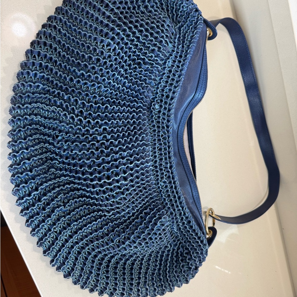 Diane Von Furstenberg Stephanie Woven Blue Shoulder Bag as seen on J Lo!